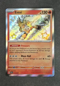 Pokemon Entei 112/091 Shiny Rare Holo SV: Paldean Fates English TCG Legend LP+ - Image 1