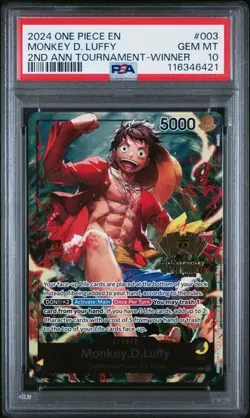 2024 ONE PIECE PROMOS 2ND ANNIV. TOURNAMENT-WINNER #003 MONKEY D. LUFFY PSA 10 - Image 1