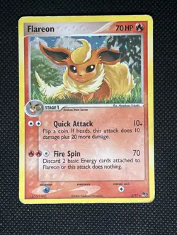 Pokemon Flareon Rare Holo 002/017 POP Series 3 2006 70 HP Stage 1 Fire Spin - Image 1