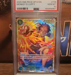 Namco One Piece Monkey D. Luffy OP13-118 Carrying On His Will Foil SR PSA 10 EN - Image 1