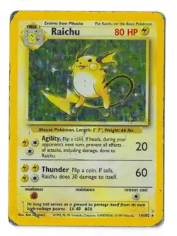 Raichu 14/102 Base Set Holo Rare Pokemon Card WOTC 1999 HP - Image 3