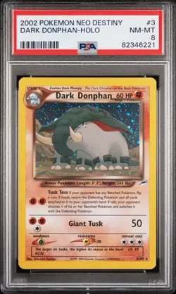 Pokemon Neo Destiny Dark Donphan Holo 3 PSA 8 - Image 1