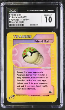 CGC 10 GEM MINT Friend Ball 2003 Skyridge 126/144 Reverse Holo Pokemon Card - Image 1