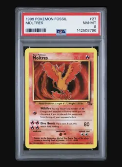Pokemon TCG Moltres Fossil 12/62 Non-Holo Rare PSA 8 - 1999 Unlimited Vintage - Image 1