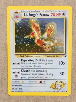Lt. Surge's Fearow 7/132 Gym Heroes Holo Rare Pokemon Collect Trade Fan - Image 1