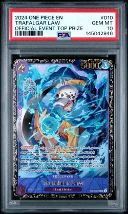 2024 ONE PIECE PROMOS OFFICIAL EVENT TOP PRIZE #010 TRAFALGAR LAW PSA 10 - Image 1