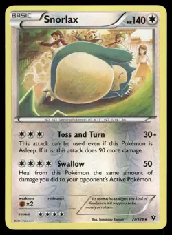 Snorlax 77/124 Fates Collide FCO Rare Reverse Holo Pokemon 2016 MP - Image 1