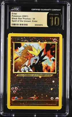 CGC 10 PRISTINE Entei 2001 Black Star Promos 34 Reverse Holo Pokemon Card psa - Image 1