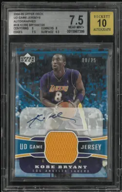 2004 Upper Deck UD Game Jersey Autograph Auto Kobe Bryant 8/25 BGS 7.5 Auto 10 - Image 1