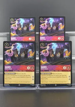 Disney Lorcana Hades - Ruthless Tyrant 48/204 Reign of Jafar Super Rare 4 Cards - Image 1