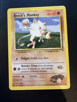 Brock’s Mankey 68/132 Gym Heroes Unlimited 2000 Pokemon Card Common LP - Image 1