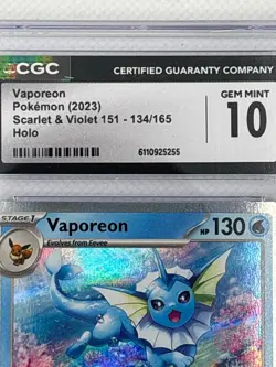 CGC 10 Vaporeon 34/165 Pokemon 151 Holo Japanese Gem Mint Slab SV2a - Image 3