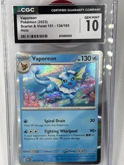 CGC 10 Vaporeon 34/165 Pokemon 151 Holo Japanese Gem Mint Slab SV2a - Image 4