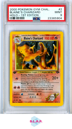 BLAINE'S CHARIZARD HOLO-1ST EDITION POKEMON GYM CHALLENGE 2000 2 PSA 9 - Image 1