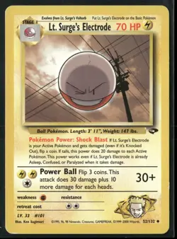 Lt. Surge's Electrode 52/132 Uncommon Gym Challenge Pokemon Moderately Played - Image 1