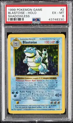 1999 POKEMON BASE SET SHADOWLESS #2 BLASTOISE-HOLO PSA 6 - Image 1