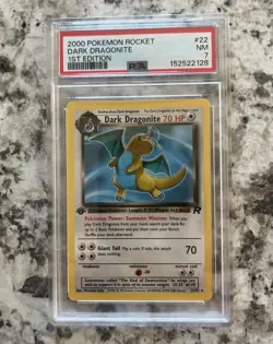 2000 POKEMON TEAM ROCKET FIRST EDITION #22/82 DARK DRAGONITE NON-HOLO PSA 7 - Image 1