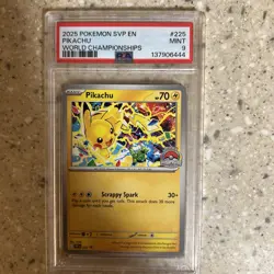 2025 POKEMON SVP EN-SV BLACK STAR PROMO WORLD CHAMPIONSHIPS #225 PIKACHU PSA 9 - Image 1