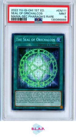 SEAL OF ORICHALCOS SEC PHARAOH'S RARE YU-GI-OH! MM MAVENS 2022 EN111 PSA 9 - Image 1