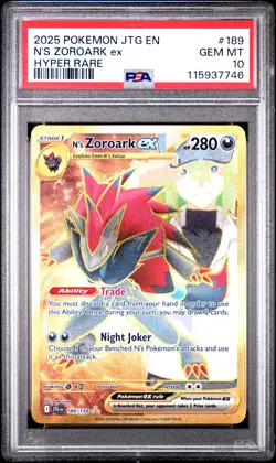 2025 POKEMON JTG EN-JOURNEY TOGETHER HYPER RARE #189 N'S ZOROARK EX PSA 10 - Image 1
