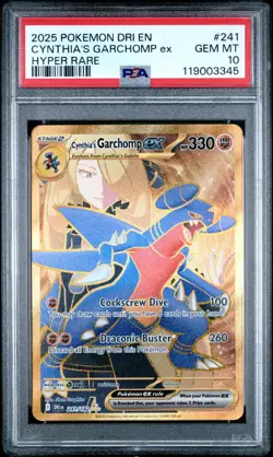 2025 POKEMON DRI EN-DESTINED RIVALS HYPER RARE #241 CYNTHIA'S GARCHOMP EX PSA 10 - Image 1