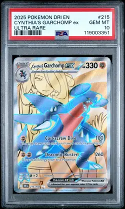 2025 POKEMON DRI EN-DESTINED RIVALS ULTRA RARE #215 CYNTHIA'S GARCHOMP EX PSA 10 - Image 1