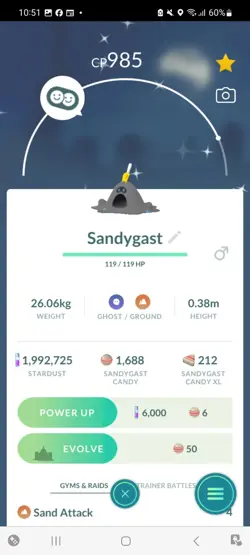 Pokemon Go (Stage 40) Shiny Sandygast ( 50 Shinys )( 1.9 Million Stardust) - Image 2
