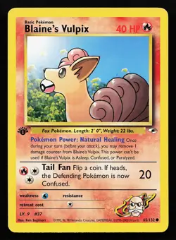 Blaine's Vulpix 65/132 1st Edition Gym Heroes Pokemon Card - Image 1