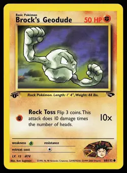 Brock's Geodude 68/132 Common 1st Edition Gym Challenge Pokemon Card - Image 1