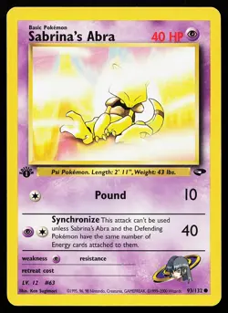 Sabrina's Abra 93/132 Common 1st Edition Gym Challenge Pokemon Card - Image 1
