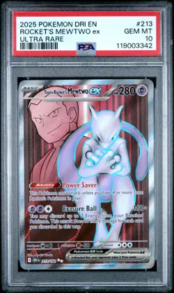 2025 POKEMON DRI EN-DESTINED RIVALS ULTRA RARE TEAM ROCKET'S MEWTWO EX PSA 10 - Image 1