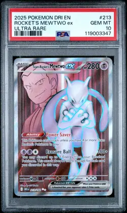 2025 POKEMON DRI EN-DESTINED RIVALS ULTRA RARE TEAM ROCKET'S MEWTWO EX PSA 10 - Image 3
