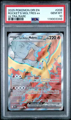 2025 POKEMON DRI EN-DESTINED RIVALS ULTRA RARE TEAM ROCKET'S MOLTRES EX PSA 10 - Image 1