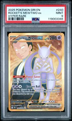 2025 POKEMON DRI EN-DESTINED RIVALS HYPER RARE TEAM ROCKET'S MEWTWO EX PSA 9 - Image 1