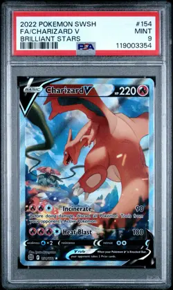 2022 Charizard V - 154/172 Pokemon Card Brilliant Stars Full Art Rare Holo PSA 9 - Image 1