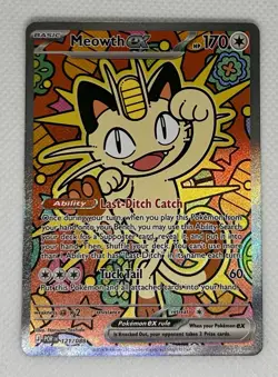 Pokemon Meowth EX Full Art Holo Rare 170 HP Card 121/088 Cat Basic - Image 1