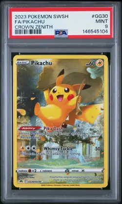 PSA 9 Pikachu GG30/GG70 Crown Zenith IR Holo Pokemon Card - Mint - Image 1