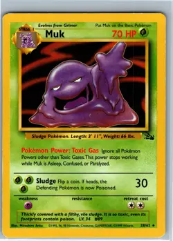Muk 28/62 Fossil Rare Vintage WOTC Pokemon Card HP - Image 1