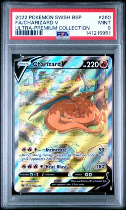 2022 POKEMON SWSH BLACK STAR PROMO #260 FULL ART/CHARIZARD V PSA 9 - Image 1