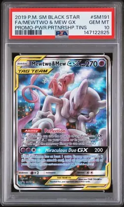 Pokemon Mewtwo & Mew GX Promo Power Partnership Tin #SM191 PSA 10 - Image 1