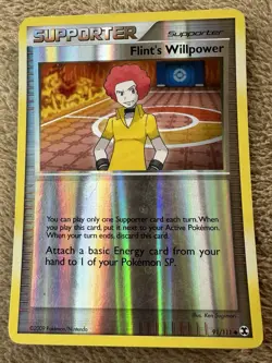 2009 Pokemon Rising Rivals Supporter Flint’s Willpower Reverse Holo 91/111 LP/MP - Image 1