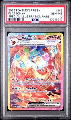 2025 POKEMON PRE EN-PRISMATIC EVOLUTIONS #146 FLAREON EX PSA 10 - Image 1