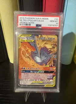 2019 Pokemon Sun and Moon Hidden Fates #44 Moltres Zapdos Articuno GX PSA 10 - Image 1