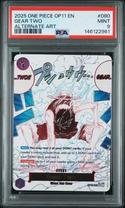 2025 ONE PIECE OP11-A FIST OF DIVINE SPEED ALTERNATE ART #080 GEAR TWO PSA 9 - Image 1