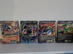 POKEMON RARE X 4 JUMBO MEGA EX CARDS TYRANITAR, SALAMENCE CAMERUPT & FLYGON EX - Image 1