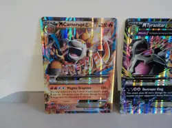 POKEMON RARE X 4 JUMBO MEGA EX CARDS TYRANITAR, SALAMENCE CAMERUPT & FLYGON EX - Image 2