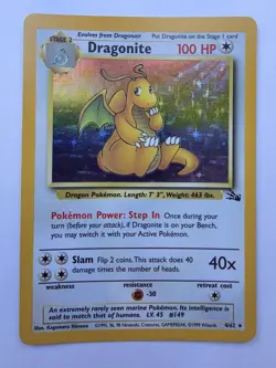 Pokemon TCG Dragonite Fossil Holo Unlimited Rare Card 4/62 Vintage WOTC NM - Image 1