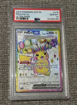 2024 POKEMON SSP EN-SURGING SPARKS ULTRA RARE #219 PIKACHU EX PSA 10 - Image 1