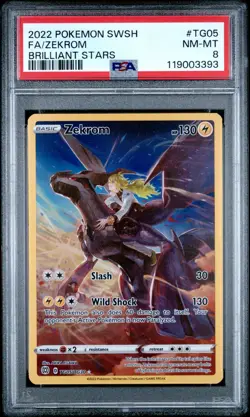 2022 POKEMON SWORD & SHIELD BRILLIANT STARS #TG05 FULL ART/ZEKROM PSA 8 - Image 1
