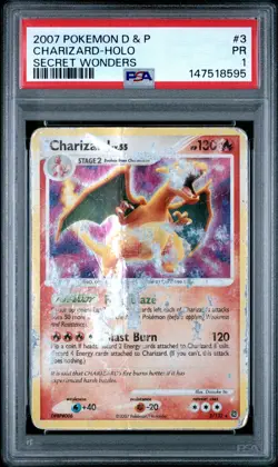 2007 POKEMON DIAMOND & PEARL SECRET WONDERS #3 CHARIZARD-HOLO PSA 1 - Image 1